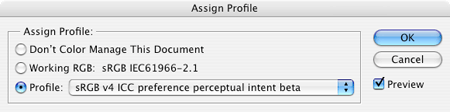 Assigning the sRGB v4 ICC preference profile